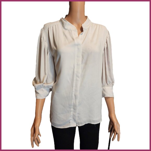Cece Elbow Sleeve Open Collar Blouse NWT White XXL Faint Discoloration - Picture 1 of 12